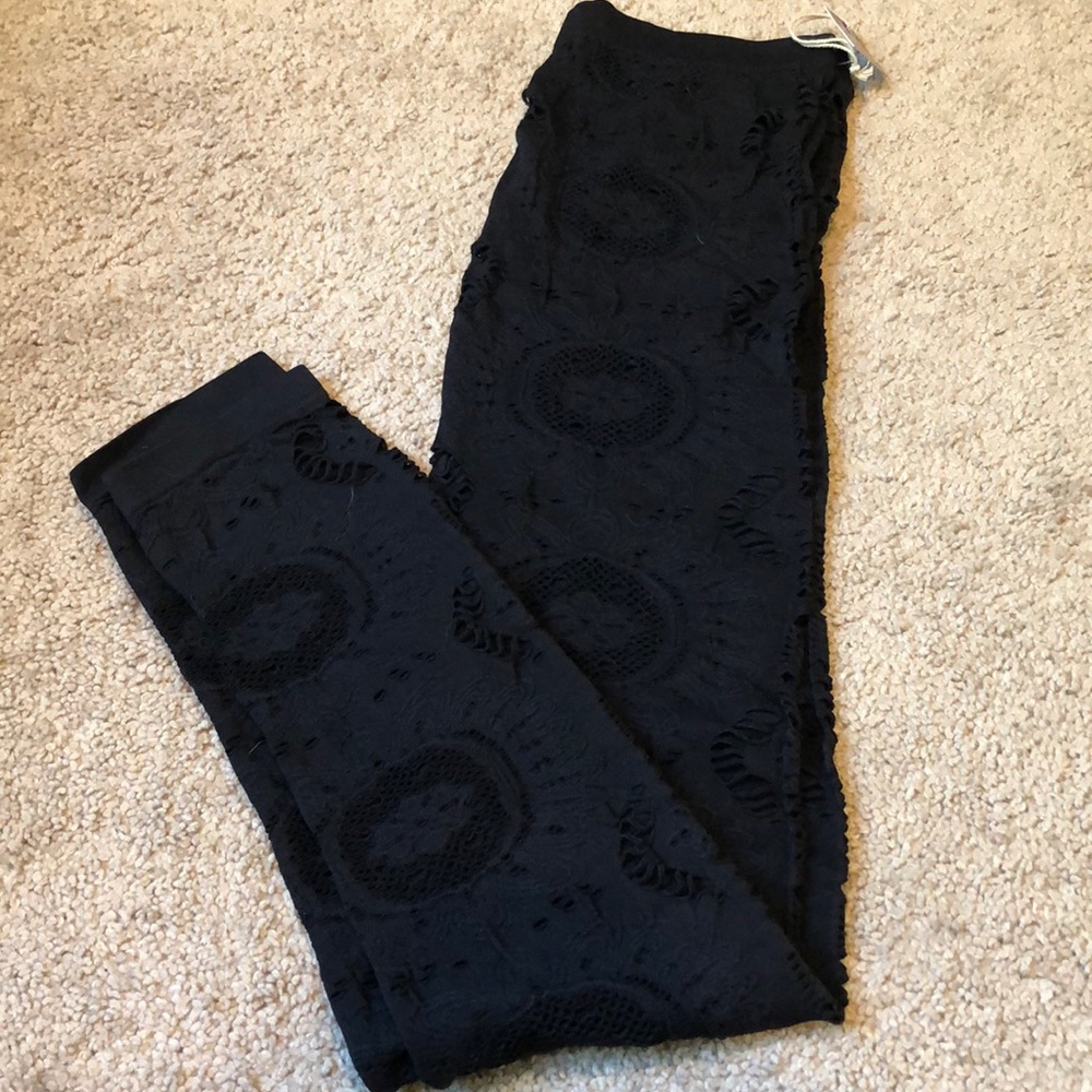 Black lace cut out tights